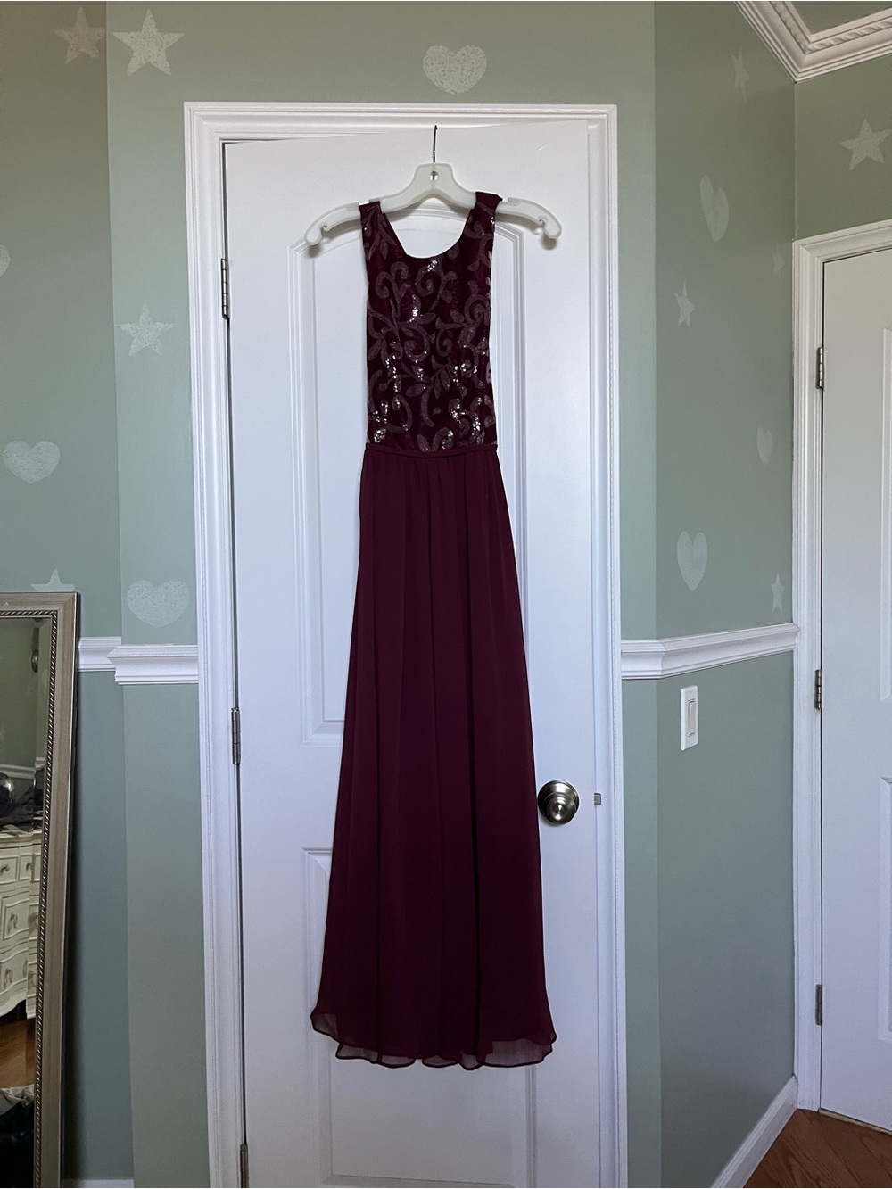 David's Bridal Wine Burgundy Beaded Prom Dress